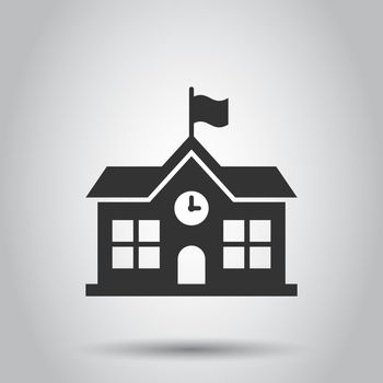 School building icon in flat style. College education vector illustration on white background. Bank, government business concept.