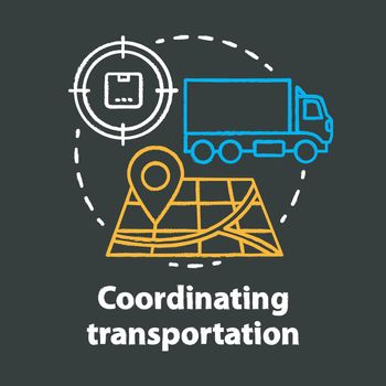 Transportation coordination chalk concept icon. Logistics and distribution idea. Cargo, freight shipment. Parcel delivery industry. Vector isolated chalkboard illustration