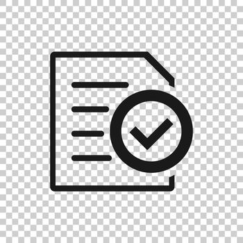 Compliance document icon in transparent style. Approved process vector illustration on isolated background. Checkmark business concept.