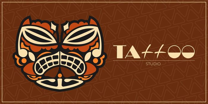 Tattoo studio banner. Native New Zealand. Maori. Tattoo on the face. Mask. Vector