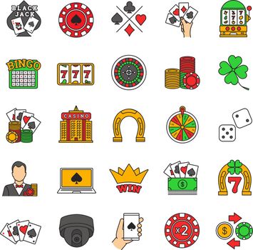 Casino color icons set
