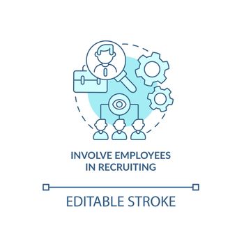 Involve employees in recruiting blue concept icon