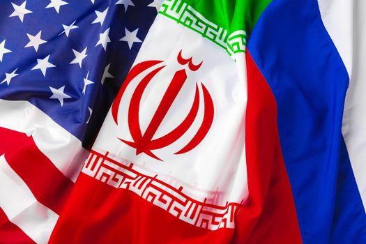 Flags of Iran, USA and Russia together