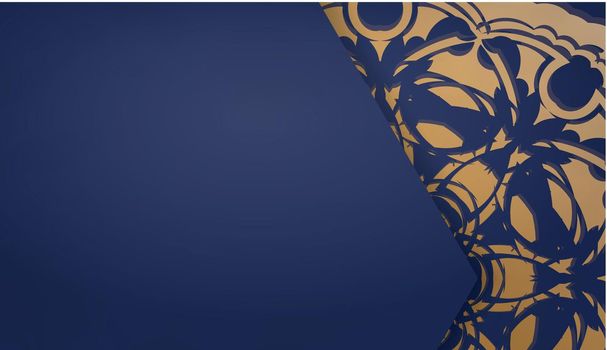 Baner of dark blue color with mandala gold ornament for design under logo or text