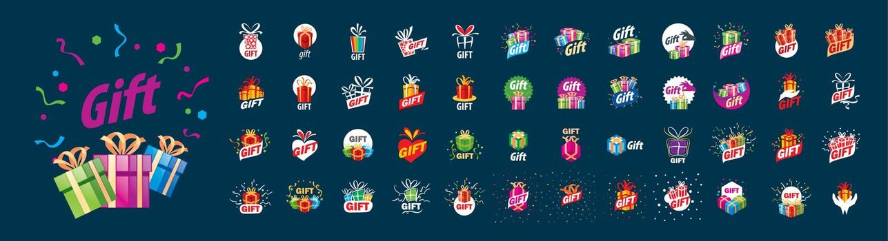 A set of vector logos Gift on a dark background