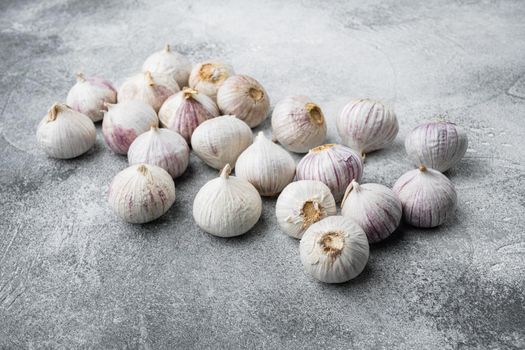 Bio garlic from bio herbs garden, on gray stone table background