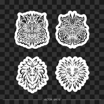 Lion print set. Polynesian-style lion face. Exclusive style. Vector illustrator.