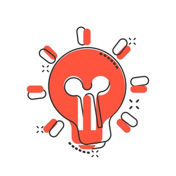 Light bulb icon in comic style. Lightbulb vector cartoon illustration pictogram. Lamp idea business concept splash effect.
