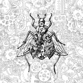 Mechanical insect. Hand drawn beautiful vector illustration.