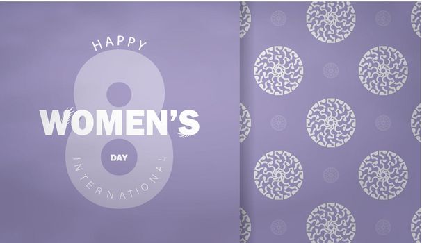 8 March purple greeting card with luxurious white pattern