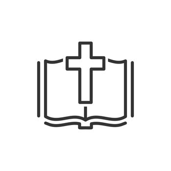 Bible book icon in flat style. Church faith vector illustration on white isolated background. Spirituality business concept.