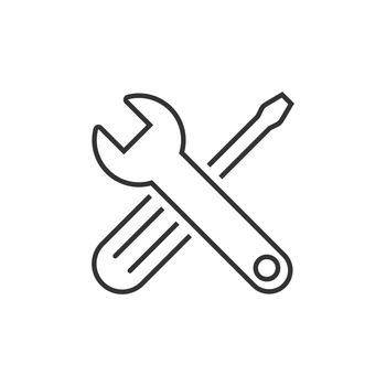 Wrench and screwdriver icon in flat style. Spanner key vector illustration on white isolated background. Repair equipment business concept.