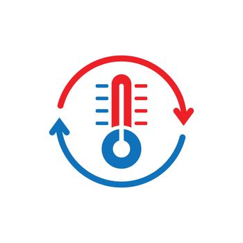 Thermometer climate control icon in flat style. Meteorology balance vector illustration on white isolated background. Hot, cold temperature business concept.