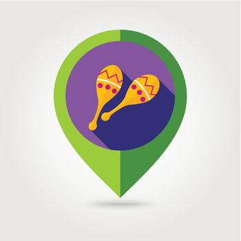 Maracas flat mapping pin icon with long shadow