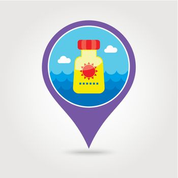 Sunscreen pin map icon. Summer. Vacation