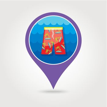 Men Beach Shorts pin map icon. Summer. Vacation