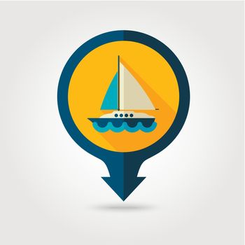 Boat with Sail pin map flat icon. Summer. Vacation