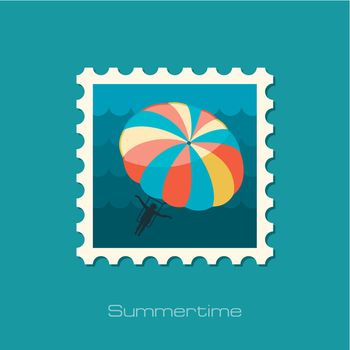 Parasailing. Summer kiting activity stamp