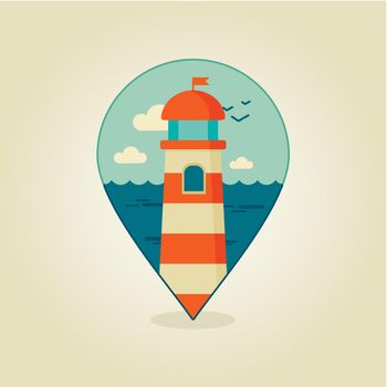 Lighthouse pin map icon. Marine, Sea