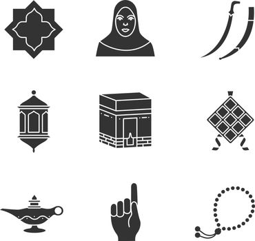 Islamic culture glyph icons set