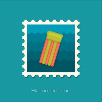 Floating mattress on beach flat stamp