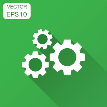 Gear vector icon in flat style. Cog wheel illustration with long shadow. Gearwheel cogwheel business concept.