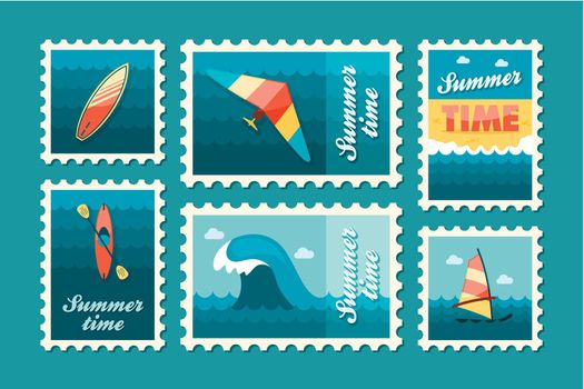 Extreme Water Sport stamp set. Summer. Vacation