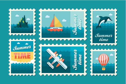 Excursion sea stamp set. Summer. Vacation