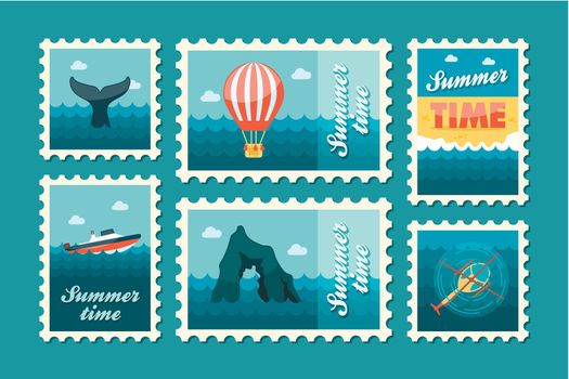 Excursion sea stamp set. Summer. Vacation