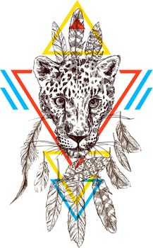 Vector hand-drawn illustration leopard.