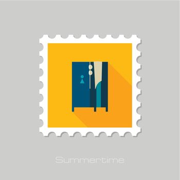 Cloakroom on the beach flat stamp. Summer
