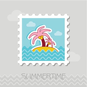 Island with palm trees flat stamp