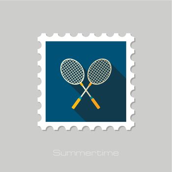 Badminton Racket flat stamp. Summer. Vacation