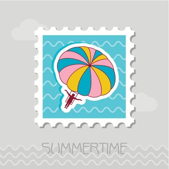 Parasailing. Summer kiting activity stamp