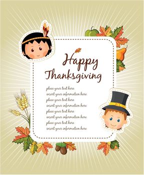 Happy Thanksgiving Day celebration flyer, banner or poster with pumpkins and autumn leaves