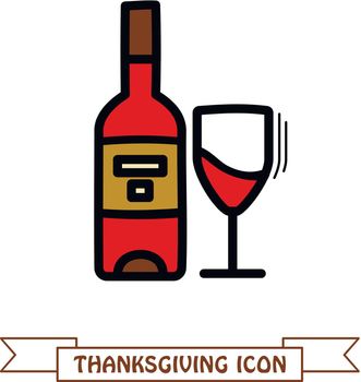 Bottle of wine and glass icon. Thanksgiving