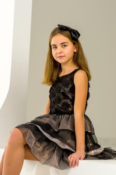 Beautiful Girl Wearing Skirt Sitting on Ledge
