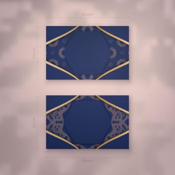 Business card template in dark blue with a gold mandala ornament for your contacts.
