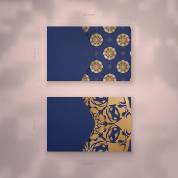 Presentable dark blue business card with antique gold ornaments for your personality.