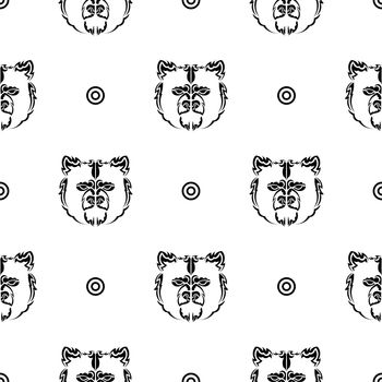Black-white seamless pattern with bear face. Good for mural wallpaper, fabric, postcards and printing. Vector