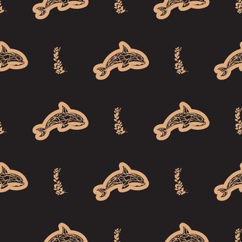 Seamless luxury pattern with whales in simple style. Good for garments, textiles, backgrounds and prints. Vector illustration.