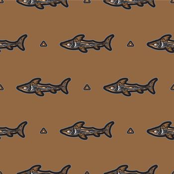 Seamless dark pattern with sharks. Good for mural wallpaper, fabric, postcards and printing. Vector
