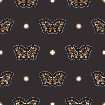 Seamless presentable pattern with flowers and monograms in simple style. Good for garments, textiles, backgrounds and prints. Vector illustration.