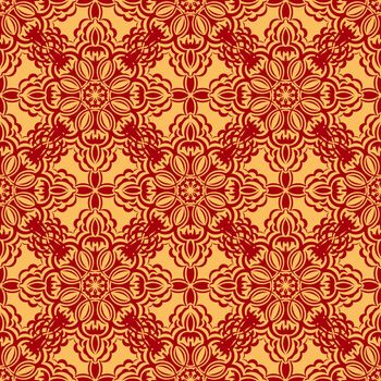 Chinese seamless pattern with ornament with red and gold color. Good for clothing, textiles, backgrounds and prints. Vector illustration.