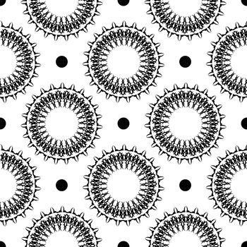 Black-white seamless pattern with vintage ornaments. Good for backgrounds, prints, apparel and textiles. Vector illustration.