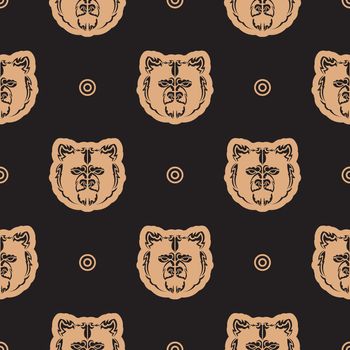 Seamless pattern with BEAR FACE in Simple style. Good for mural wallpaper, fabric, postcards and printing. Vector illustration.
