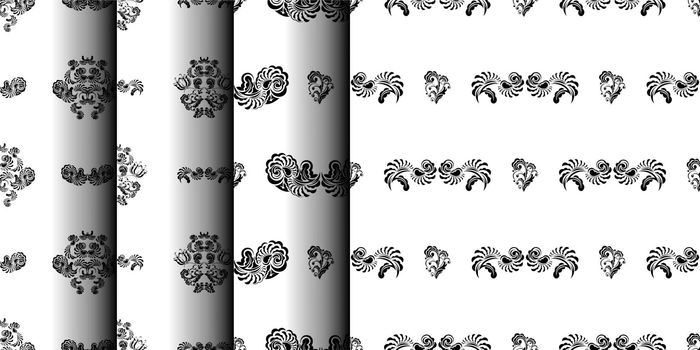 Set of Seamless black and white pattern with monograms in the Baroque style. Good for backgrounds and prints. Vector illustration.