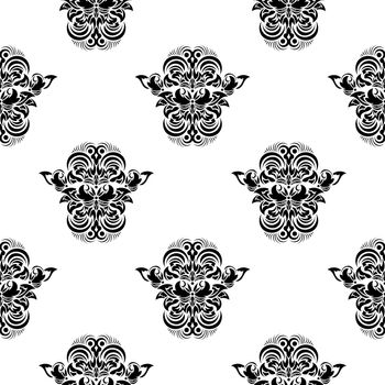 Seamless black and white pattern with monograms in the Baroque style. Good for backgrounds and prints. Vector illustration
