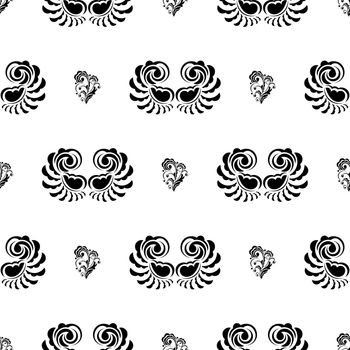 Seamless black and white pattern with monograms in the Baroque style. Good for garments, textiles, backgrounds and prints. Vector illustration.