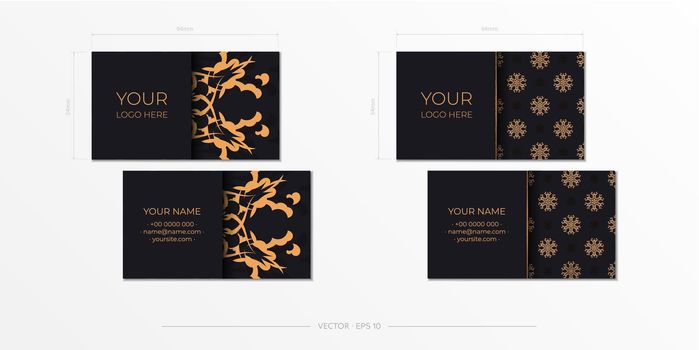Vector Black business card template with Indian patterns. Print-ready business card design with monogram ornament.